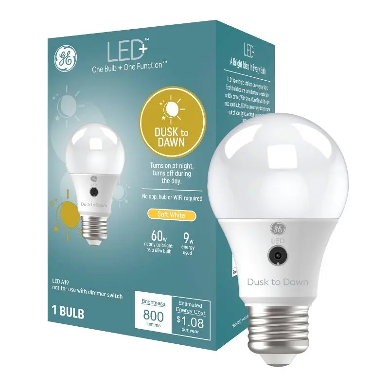 

Dusk to Dawn LED Light Bulb A19 60W 800 Lumens E26 Base Auto On/Off Outdoor Security Light Energy Saving Soft White 2700K