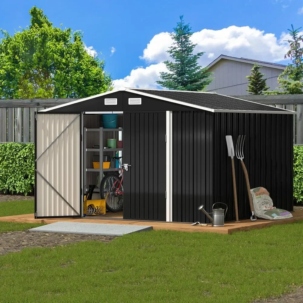 

utdoor Storage Shed 10x10 FT, Outside Sheds & Outdoor Storage Metal Galvanized Steel Yard, Patio, Lawn, Tool Shed