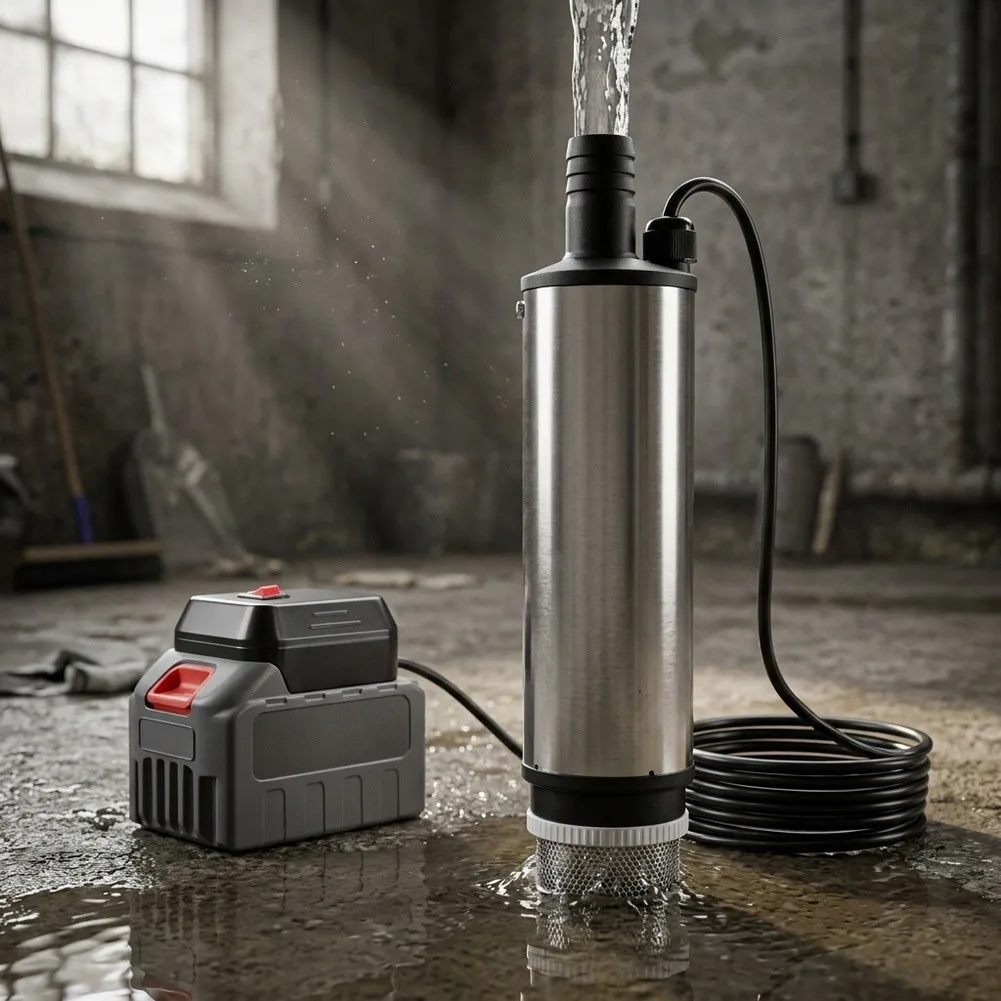 DC Submersible Pump for Lithium For Battery Operation 30L/min Flow Rate 80W 18-21V for Power Cord Stainless Steel Housing