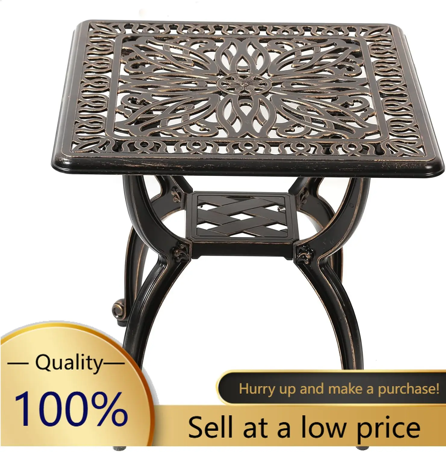 Cast Aluminum Copper Floral Outdoor Square Side Table