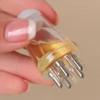 1pc Portable Handheld Scalp Serum Rollerball Massage Comb Small Stainless Steel Bristle ABS Plastic Handle for Normal Hair Style