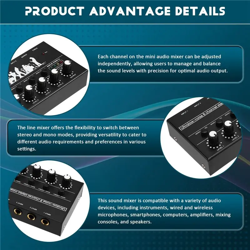 Professional 8-Channel Stereo Mixer Portable Sound Audio Mixer With Low-Noise Functionality For Recording Instruments-Y41A