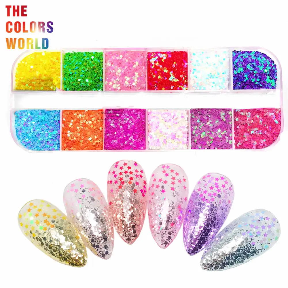 TCT-833 1MM Small Size Star Shape Glitter 3D Glitter Flakes Paillettes Kit For Nails Art Decorations Charms Manicure Party Salon