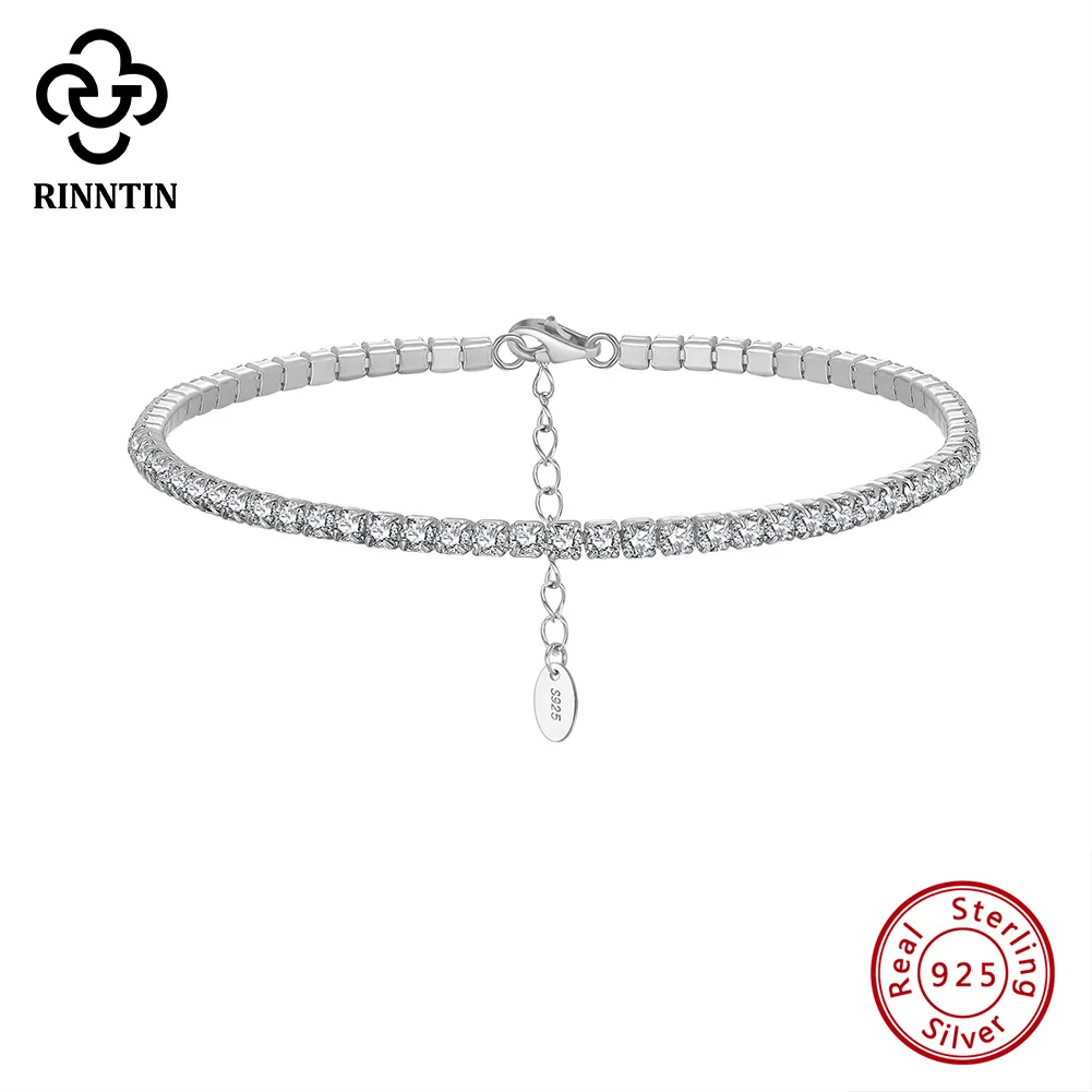 

Rinntin Brilliant Tennis Bracelet 925 Sterling Silver 2.0mm Bezel Setting Zircon for Women Luxury Chain Bracelet Jewelry SB191