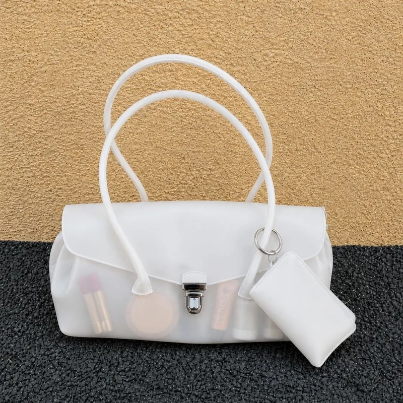 

Summer Frosted Semi Transparent Bag Macaron Color Buckle Flap Underarm Shoulder Bag Korean Style Trendy Jelly PVC Handbag