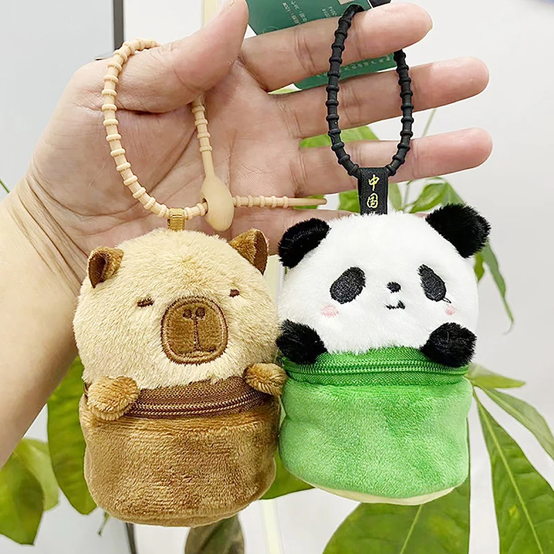 Capivara dos desenhos animados panda moeda bolsa chaveiro moda zíper saco de armazenamento criativo bonito pequeno saco pingente decoração meninas presente