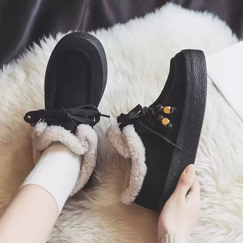 Women's Fleece-Lined Casual Shoes Ankle Boots Autumn Winter Warm Casual Flock Shoes Size 35~40