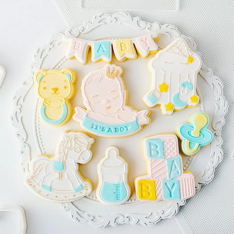 Acrylic Baby Shower Embossed Mold Baby Birthday Cookie Press Stamp Embosser Cutter Fondant Sugar Craft Cake Decoration Tools