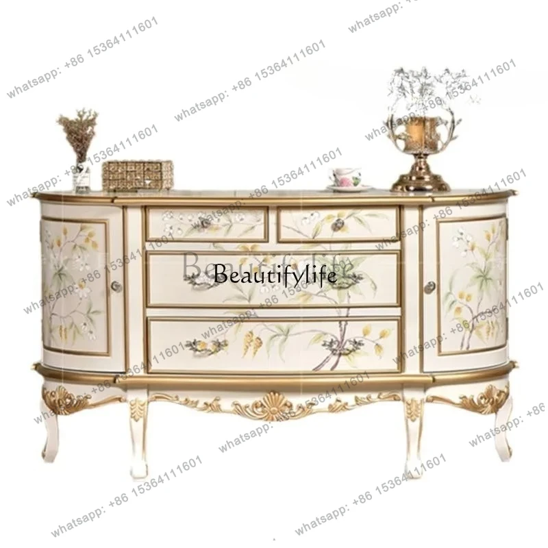 

American rural painted entrance door porch cabinet solid wood European retro locker semi-circular decorative cabinet