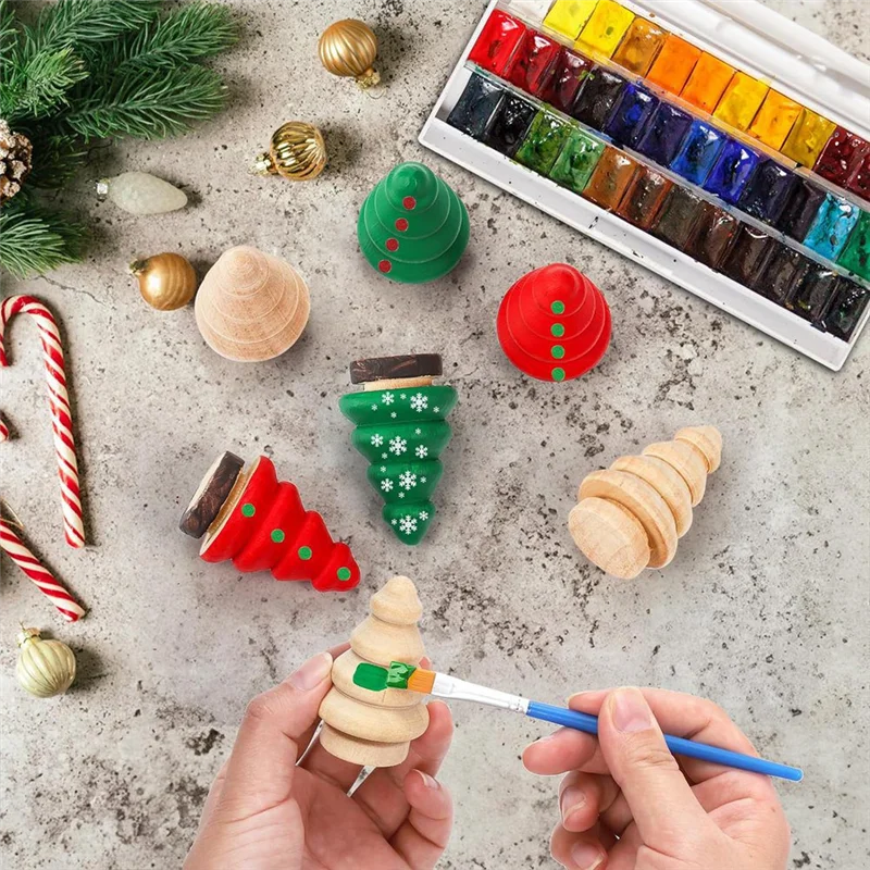 30 حزمة من دمى شجرة عيد الميلاد الخشبية الطبيعية المصغرة لشجرة خشبية فارغة للحرف اليدوية الفنية