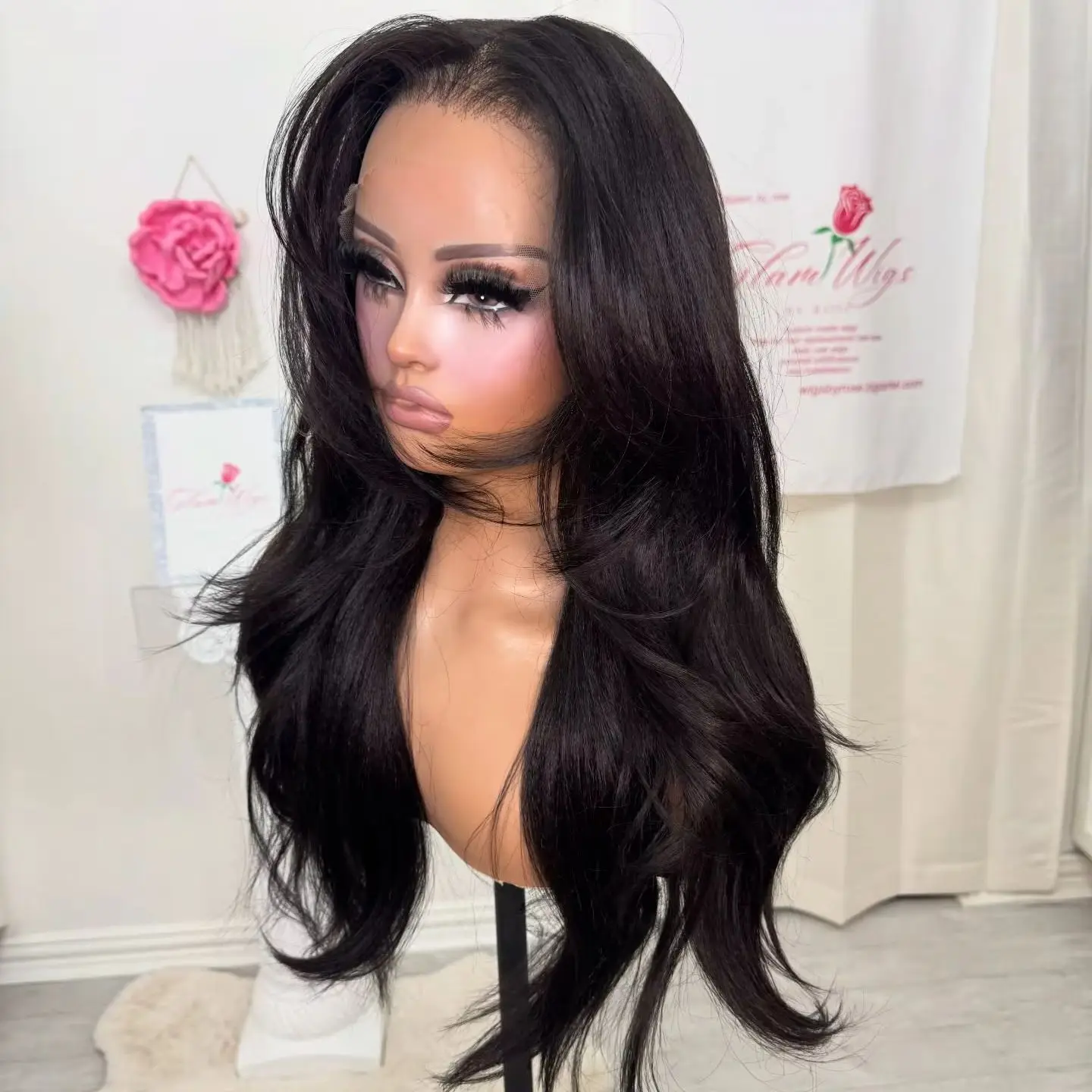 New In 26 Inches Dark Wigs Matural Wave Long Length Glueless Wigs Realistic Look Natural Hairline 13*4 HD Transparent Lace Wigs