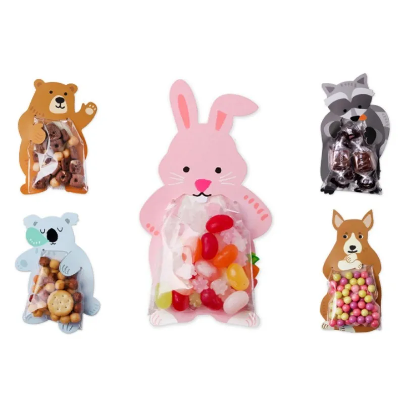 

100 шт. мешки для конфет с животными джунглей, Подарочные мешки с кроликом, сафари, украшения на день рождения, сувениры для детской вечеринки, мешки для печенья, пасхальные украшения
