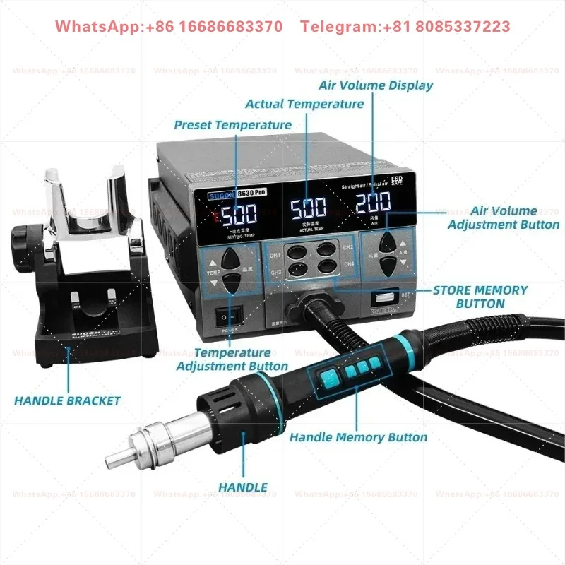1300W Digital Hot Air Rework Station Model 8630Pro Curved Screen BGA Chip Welding Desoldering Repair Equipment Parts