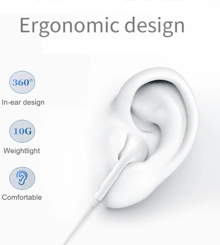 سماعات أذن سلكية من النوع C بمنفذ مسطح شبه داخل الأذن متوافقة مع هواتف Android والأجهزة اللوحية مع ميكروفون وحقيبة مدمجة