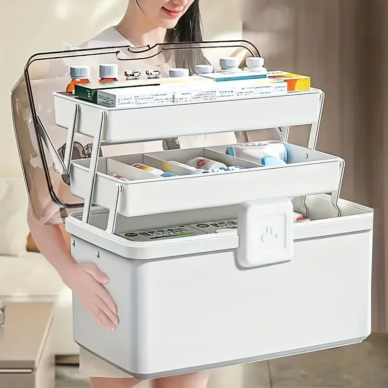 NEW Large Household Storage Box with Handle Medicine Box Moisture-proof Dustproof Grocery Multilayer Storage Box Home Storage