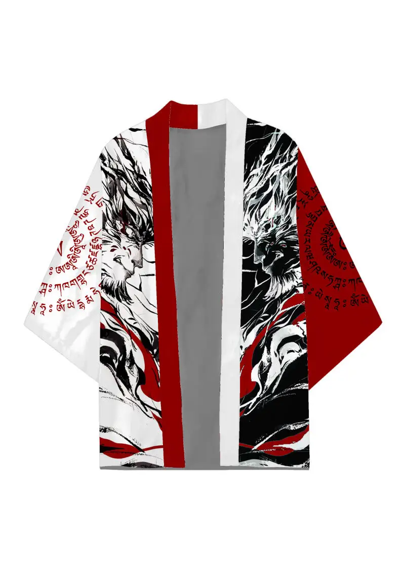 رجل خمر ثوب الكيمونو الياباني معطف سوبر فضفاض صالح الأسود أسطورة WuKong تأثيري حلي التقليدية الآسيوية يوكاتا هاوري سترة القمم