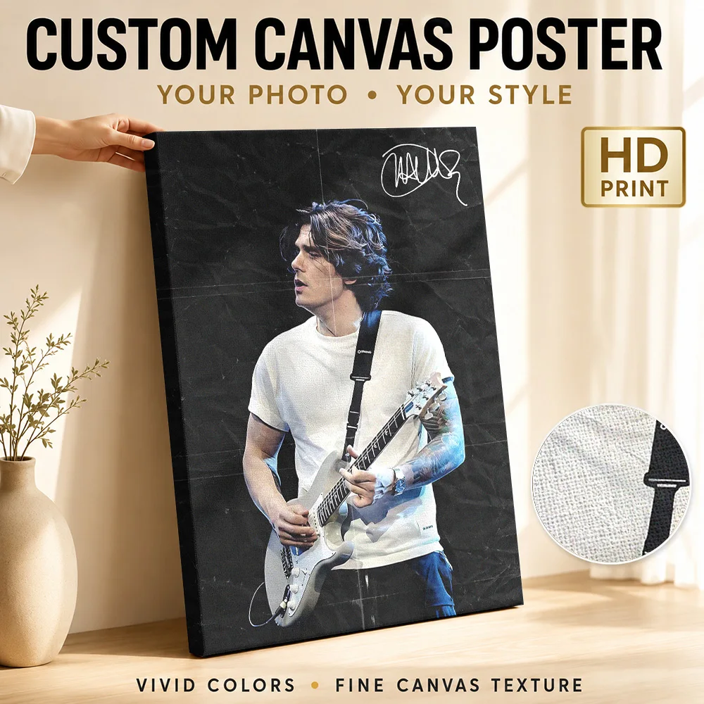 John Mayer Playing Guitar Canvas Painting Poster Customized Retro Music Wall Art for Bedroom Decor Ready to Hang Gift for Fans