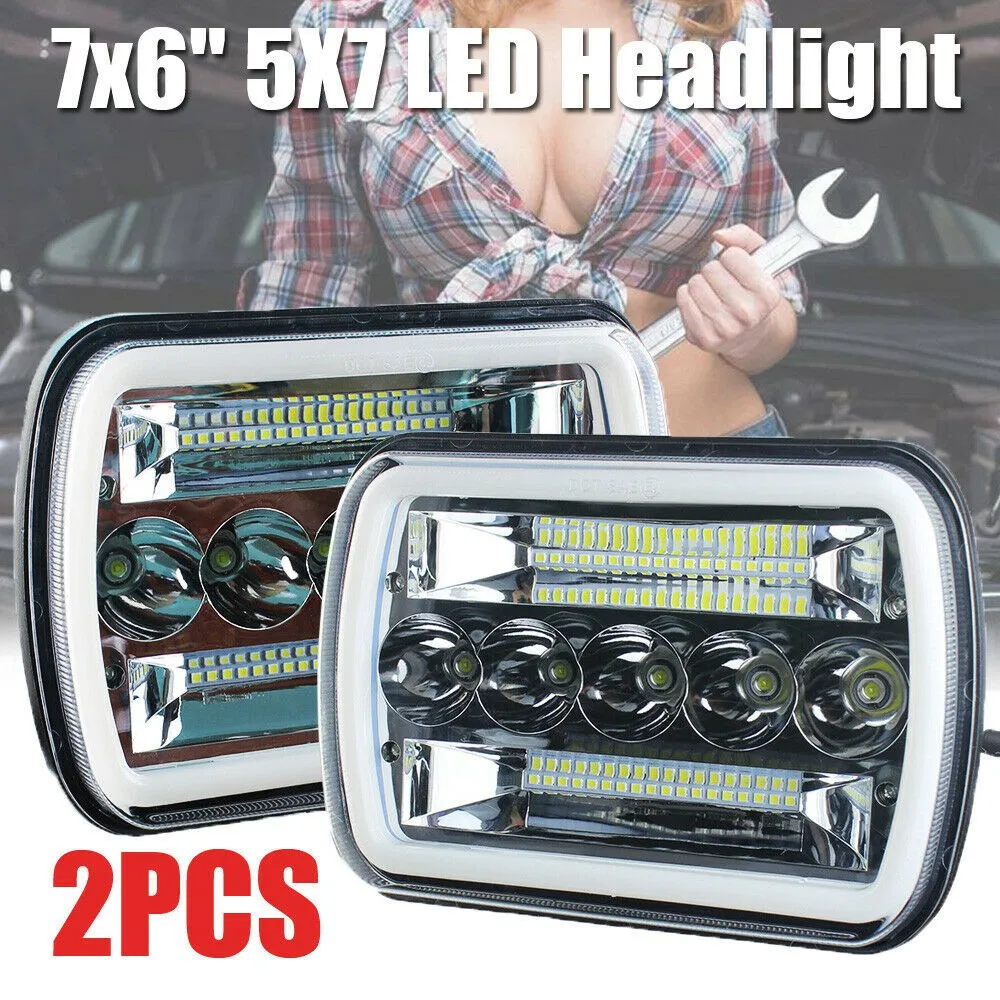 1 Pair 240W 5X7inch 7X6inch LED Headlight Hi-Lo Beam Halo DRL for Wrangler XJ YJ