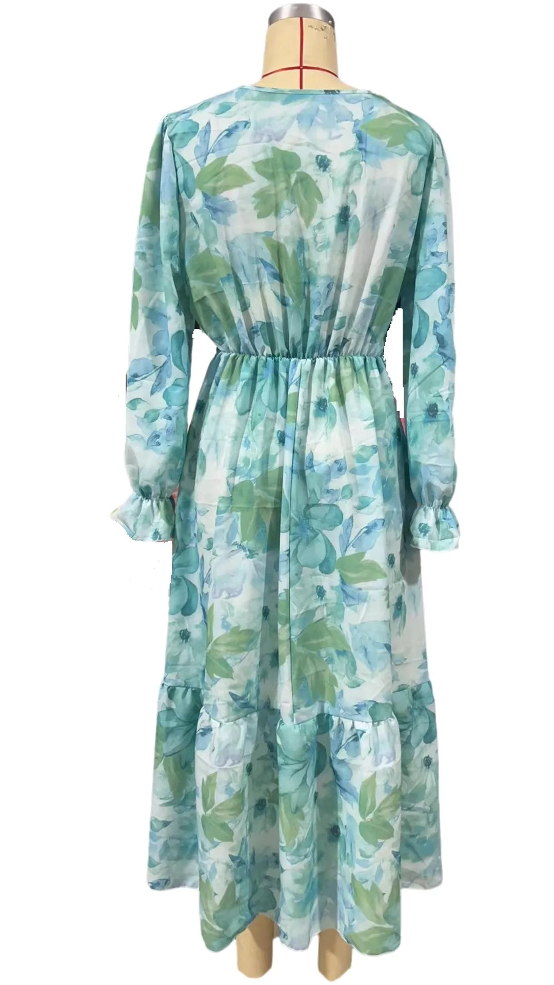 Sukienki damskie Tummy Control Bohemian Dress Ruffle Sleeve V Neck Floral Summer Flowy Maxi Dress