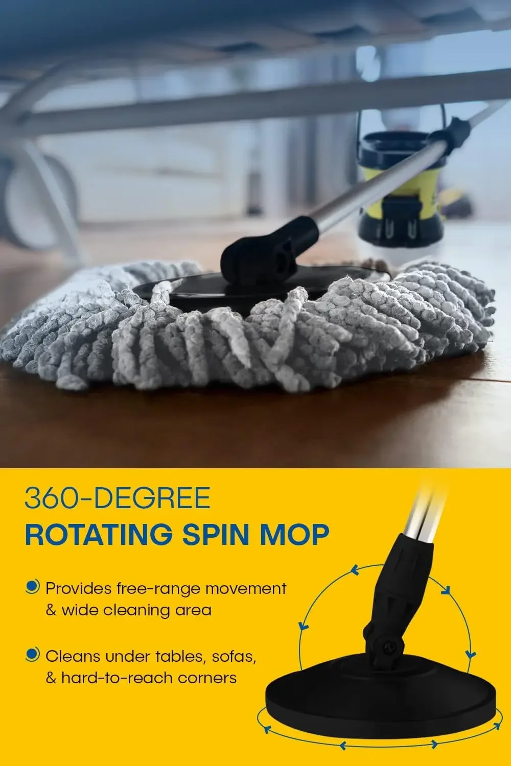 Commercial Spinning Spin Mop with Dolly Wheels - Heavy Duty Design for Years of Use