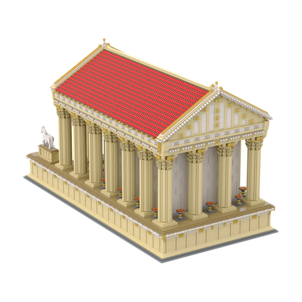 MOC Alte Römische Tempel Modell Bausteine Nimes Pantheon Quadratische Tempel Etruskischen Tempel Kirche Architektur Ziegel Spielzeug Geschenk