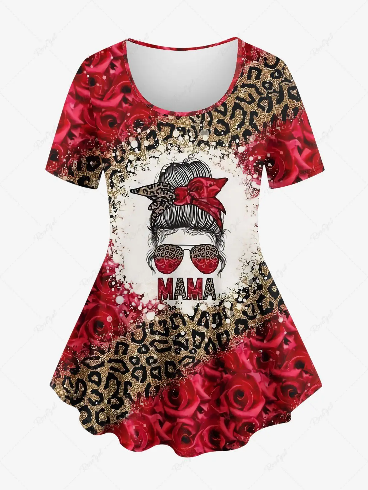 Valentine\'s Day Matching Set 3D Leopard Rose Flower Girl Bowknot Sunglasses Sparkling Sequin Print T-shirt Or Leggings Suit