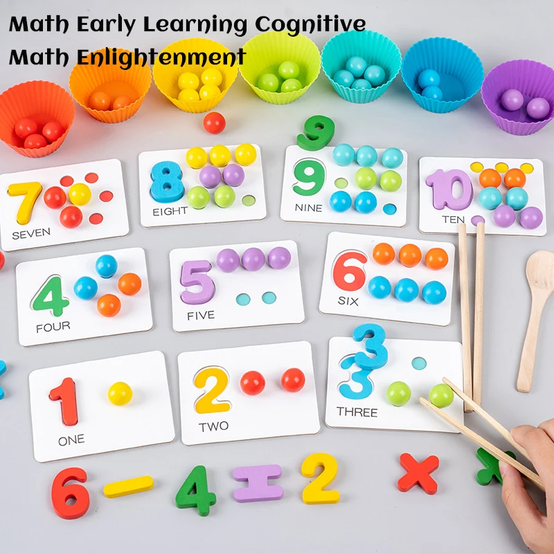 モンテッソーリ-子供のための木製クリップビーズのおもちゃ、数学カウント、細かいモータートレーニング、色のソート、感覚教育ギフト