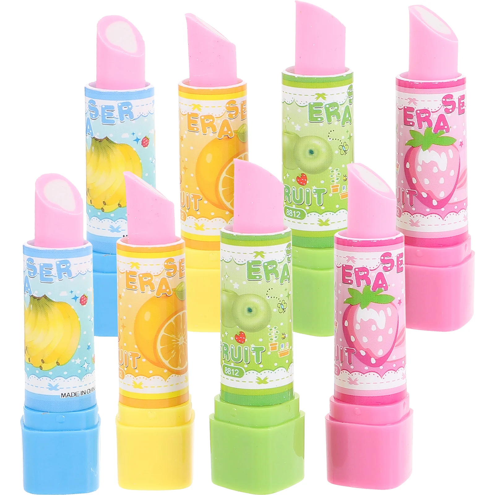 

8 Pcs Lipstick Pencil Eraser Kids Toys Korean Stationery Fruit Pattern Novelty Girl Student