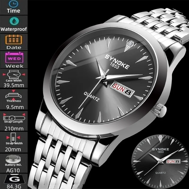 

Synoke Bracelet Men's Quartz Calendar Watches Alloy Strap 30M Waterproof Fashion Analog Wristwatch