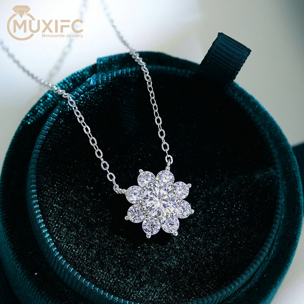 

MUXIFC 1 CT Moissanite Pendant Necklace for Women Sparkling D Color Sunflower Lad Diamond GRA Certified S925 Silver Fine Jewelry