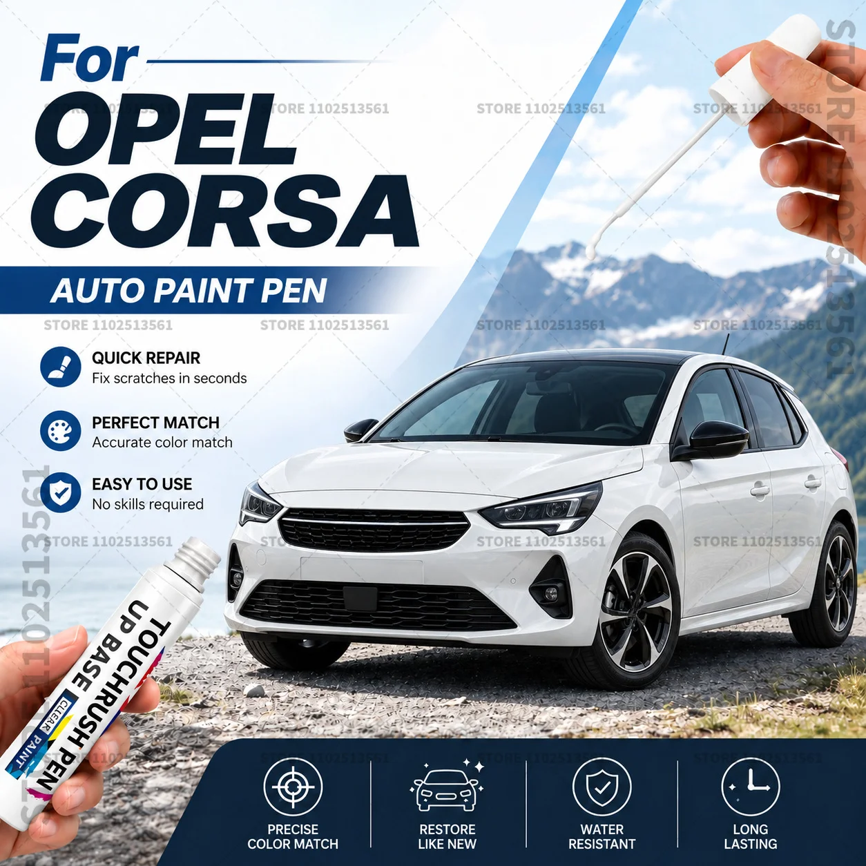 Car Touch Up Paint Pen for Minor Scratches Repair Waterproof Paint Marker Auto Body Repair Accessories For OPEL CORSA White Blue