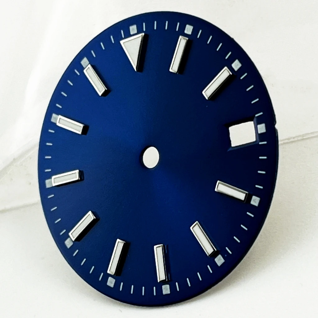 NH35 28.5mm Watch Dial Sterile Blue Luminous Fit NH35 Automatic Movement Watch Accessories Parts With Calendar Window