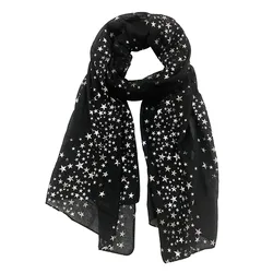 Star Printed Scarf For Women Hot Silver Shining Hijab Elegant Shawl Wedding Bridal Winter Warm Luxury Scarves