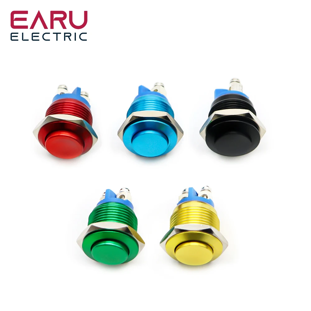 16mm Metal Button Switch Momentary Self-Reset 1NO Screw Foot High Head Complete Oxidation Button Red Yellow Blue Green Black