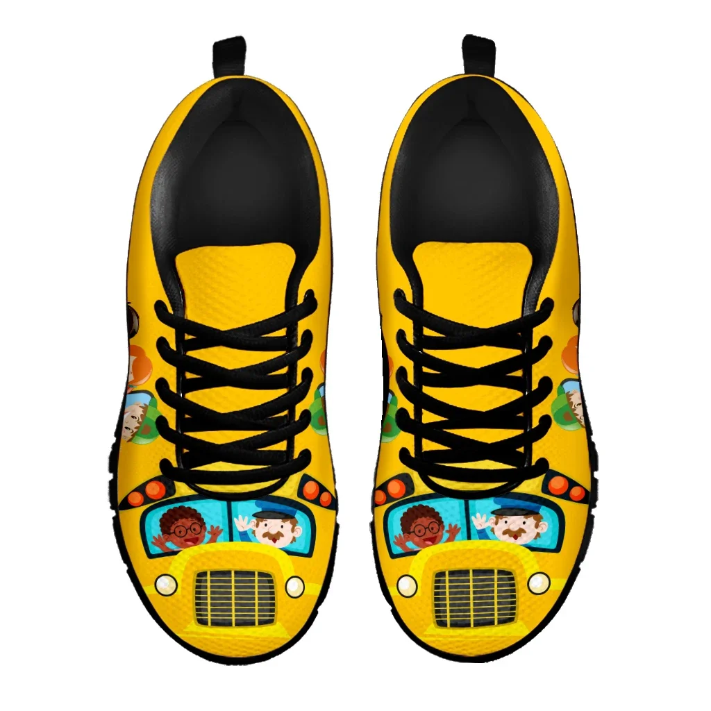 Yellow School Bus Design Casual Shoes Model Design Black Moccasins Demand Custom Breathable Lace-up Shoes Sneakers