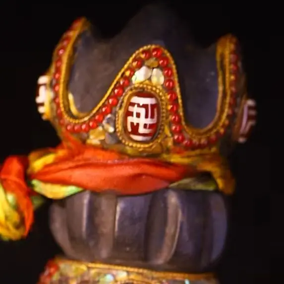 Tibetan Temple Collection Old Meteorite Painted Mosaic Gem gZi Beads Turquoise Horse Head Vajra Turtle Base Worship Hall