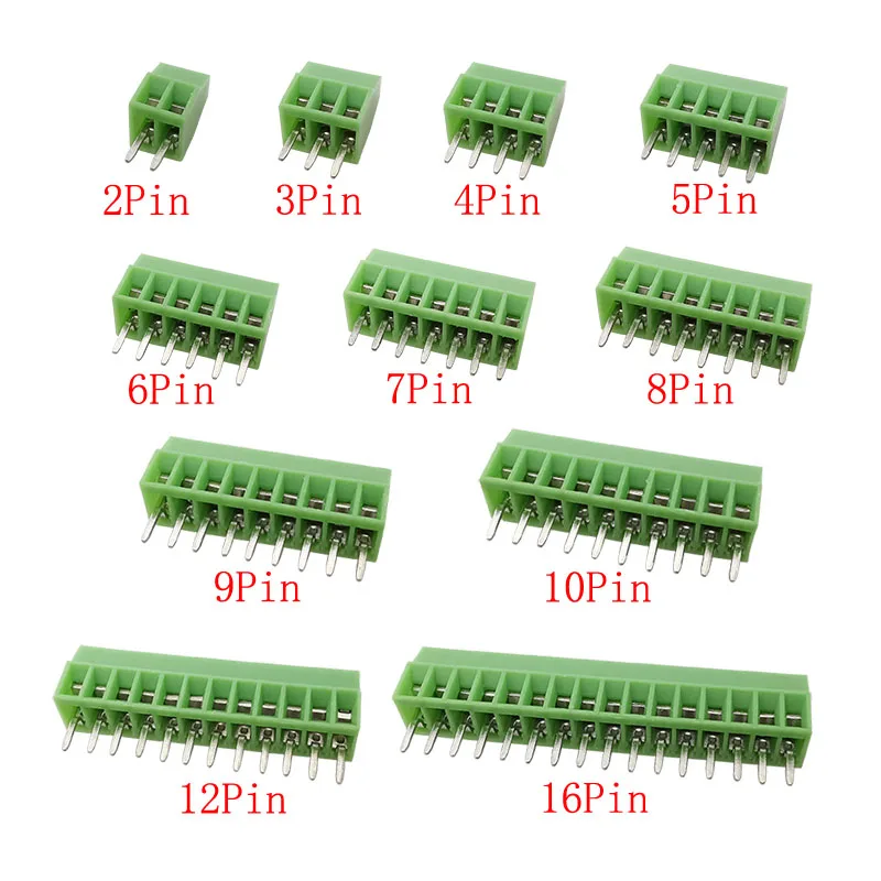 10Pcs Mini PCB Screw Terminal Block Connector 2.54mm Pitch 2/3/4/5/6/7/8/9/10/12/16 Pin Terminals 150V 6A for 26-18AWG Cable DIY