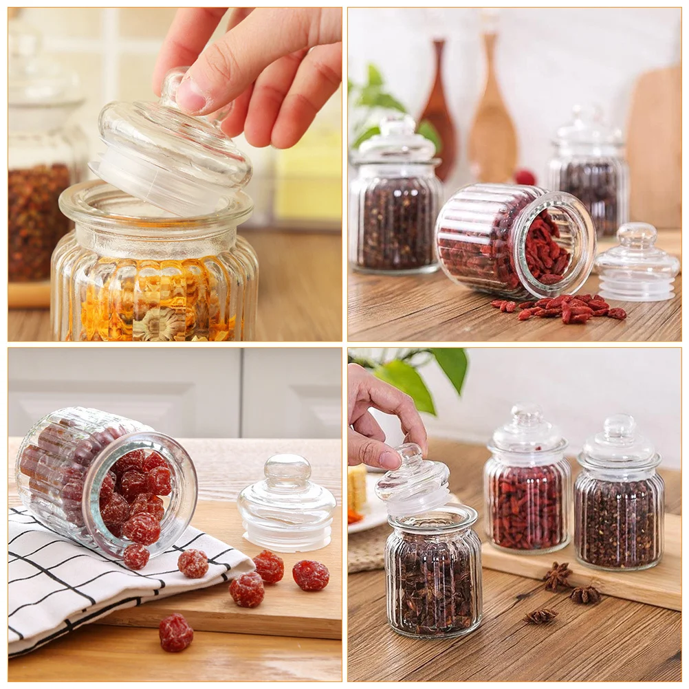 

4Pcs 230ml Glass Storage Cans Multifunctional Containers Transparent Heat-Resistant Borosilicate Kitchen Home Use