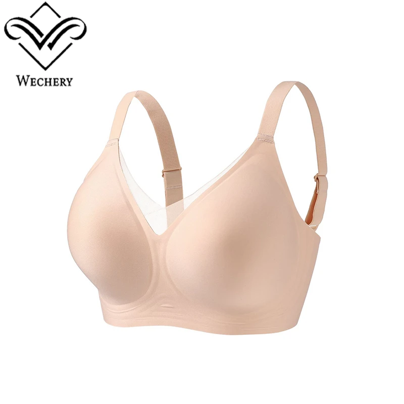 Wechery Seamless No-wire Bra For Women Push Up Soft Support Removable Padded Bralette Sexy Deep V Female Underwear