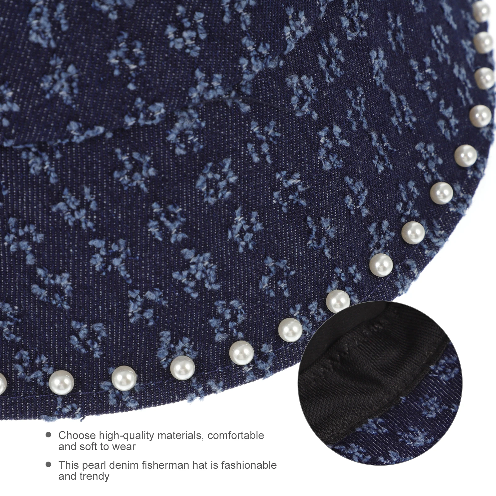 

Pearl Fisherman Hat Denim Bucket Caps for Women Girls Sun Protection Travel Beach Vacation Stylish Lightweight