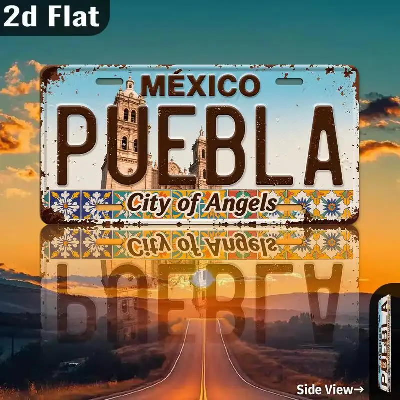 2D Plane, 1pc, Vintage Metal Aluminum Decoration (12 Inches X 6 Inches), Puebla, Decorative Sign for Mexico City, Outdoor Retro