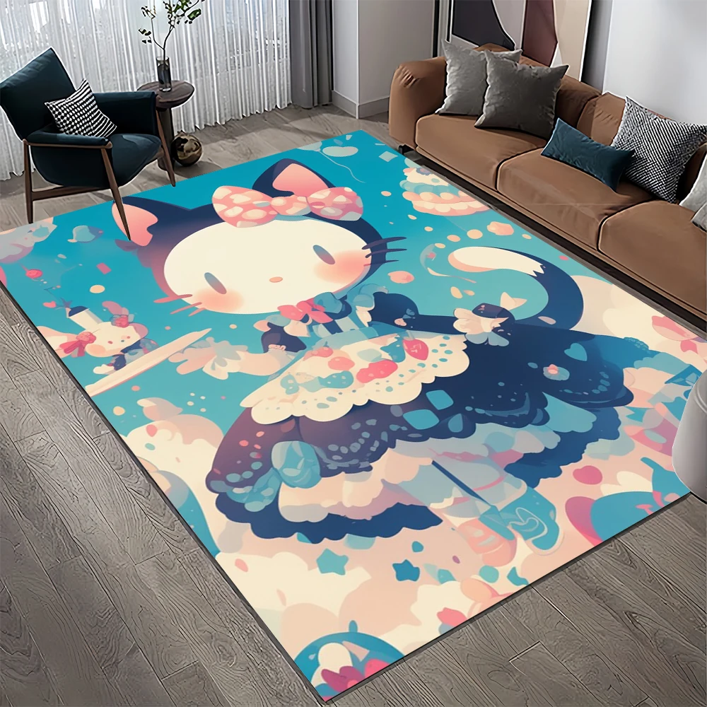 Kawaii Hello Kitty Sanrio Cartoon Cat Area Rug,Carpet for Home Living Room Bedroom Sofa Doormat Decor,Girls Non-slip Floor Mat