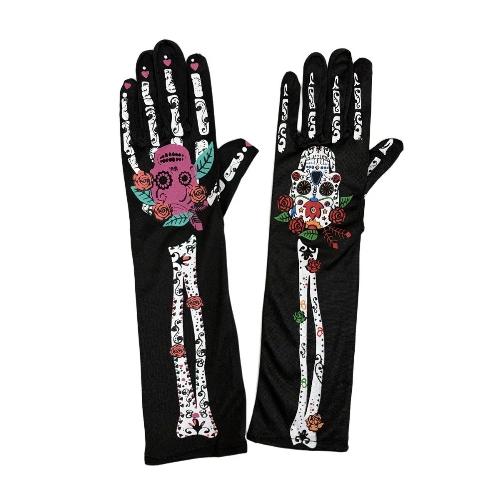3D Skeleton Design Halloween Gloves Long Convex Skeleton Gloves Unisex Design Halloween Cosplay Gloves Masquerade Ball
