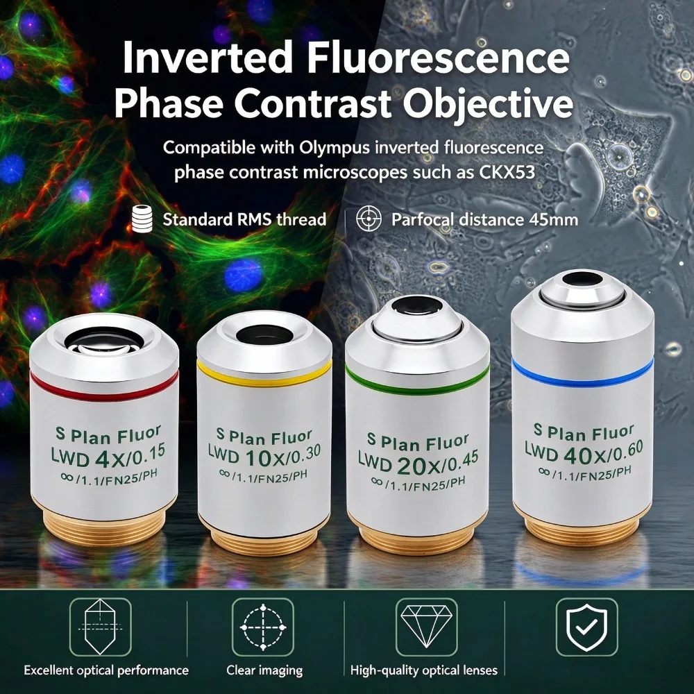 4X10X20X40X Biological Semi-apochromatic Inverted Fluorescent S Plan Fluor LWD Phase Contrast Objective Compatible Olympus CKX53