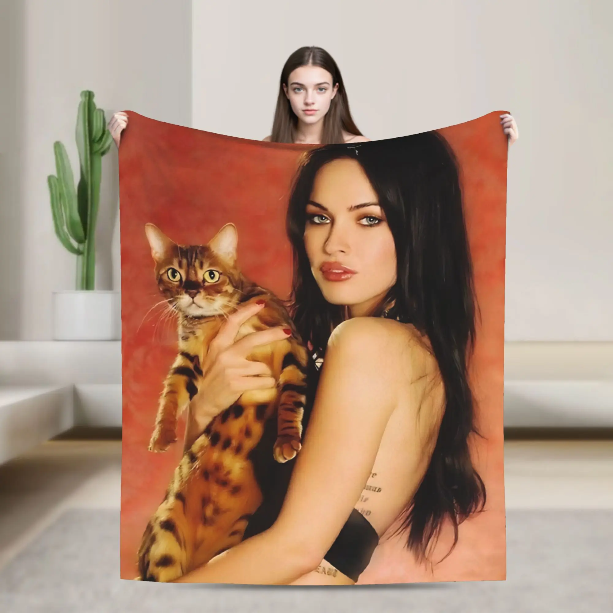 Megan Fox  Poster Blanket  Flannel Vintage Warm Throw Blankets for Bedspread Autumn/Winter