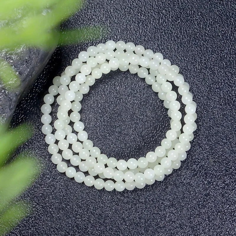 

Natural Hetian 4Mm White Jade Round Bead Four Circle Bracelet