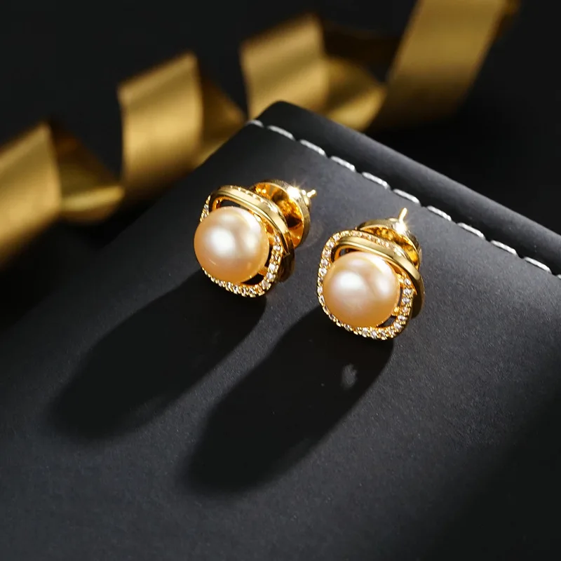 100% Natural Pink Freshwater Pearl Trendy 14K Gold Filled Female Stud Earrings Promotion Gifts Anti Allergy