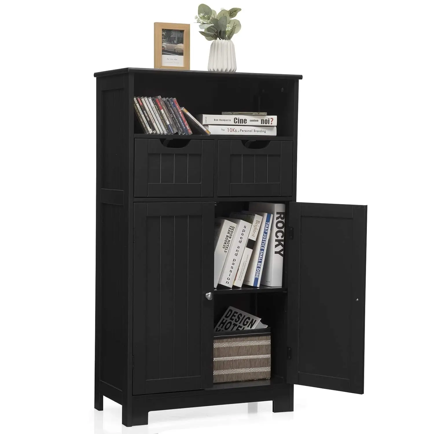

Bathroom OrganizerBathroom Floor Cabinet, Storage Cabinet W/Open Shelf, 2 Doors & 2 Adjustable Drawers, Standing Cupboard For Ki