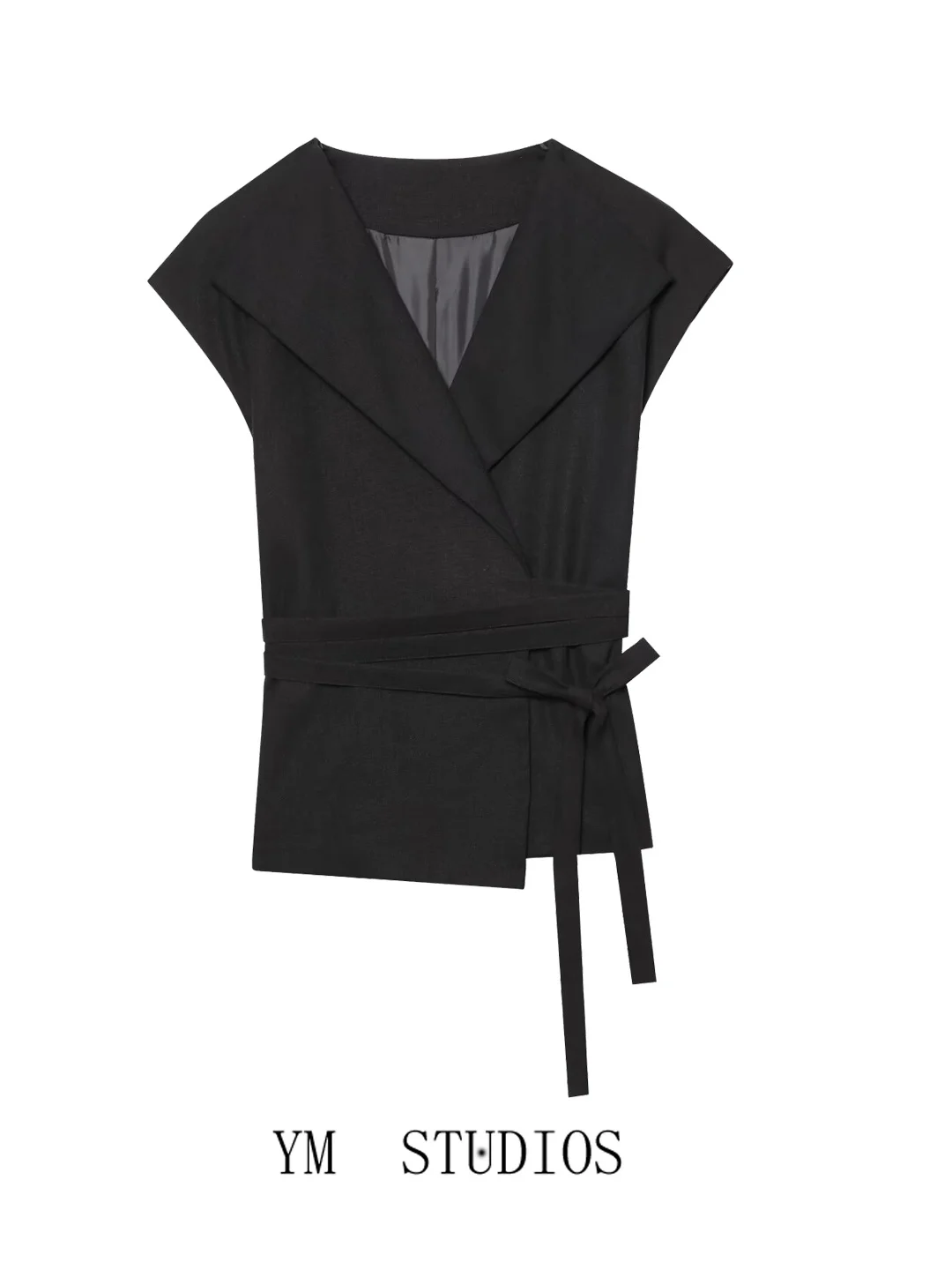 American Style Large Collar Bow Tie Waist Cinched Mixed Linen Suit Vest Women's High-End Sleeveless Trendy Tank Top