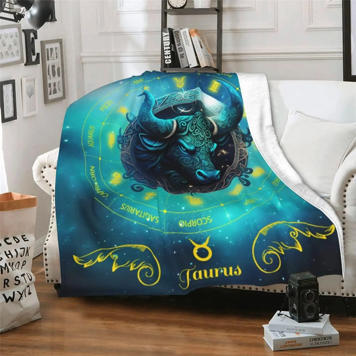 Large Celestial Astrology Zodiac Constellation Blanket Throw 150x200cm Star Sign Cozy Winter Fleece Decor Gift